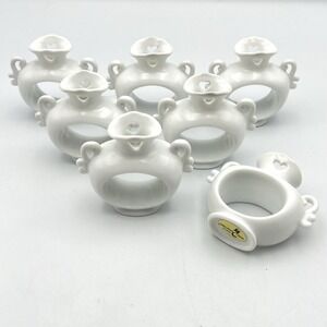 Vintage Manyland China Taiwan White Porcelain Napkin Rings Set of 7 Heart 2.5"